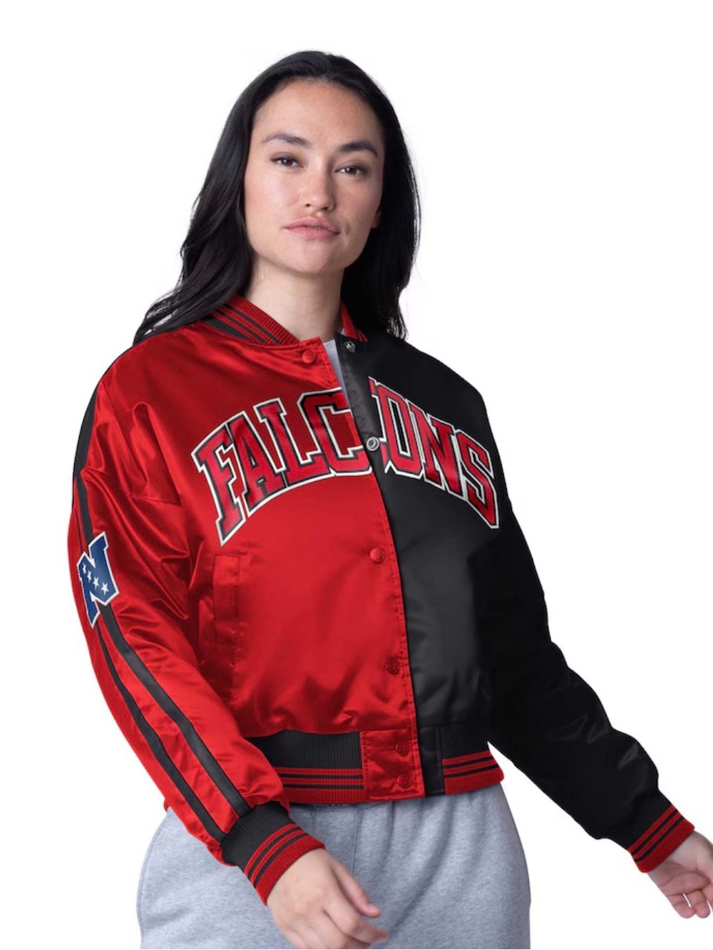 STARTER Red and Black Falcons Satin Varsity Jacket - Women